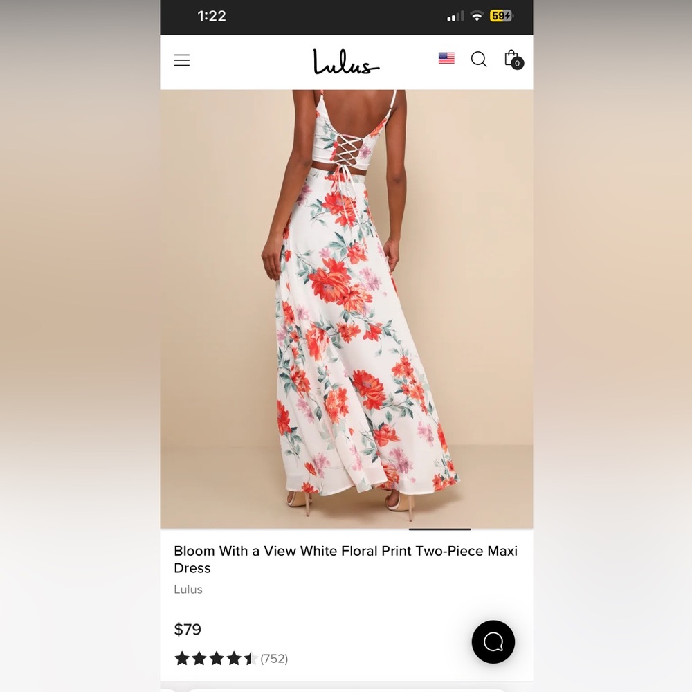 EUC- Lulu’s Bloom With A View White Floral Print Two Piece Maxi Dress. Size XL